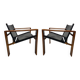 Fauteuils en bois et cuir attribués à Tarcisio Colzani, Italie  années 1960