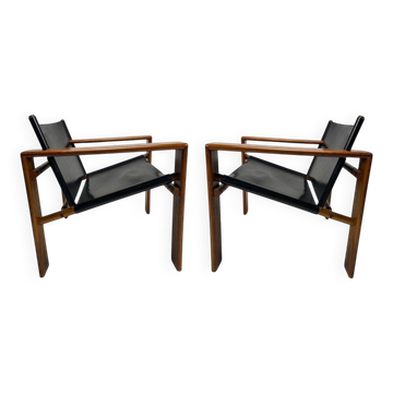 Mid-Century Armchairs in Wood & Leather attributed to Tarcisio Colzani, Italy, 1960s