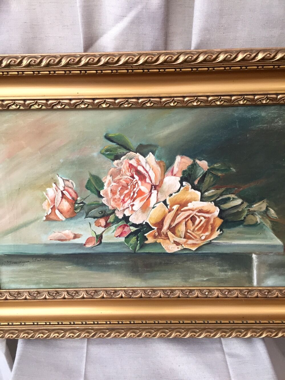 Painting on canvas representing a bouquet of roses sign dominique duchaine