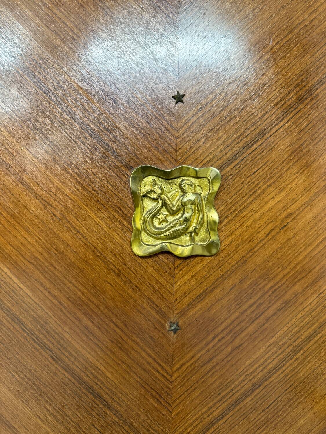 Antique art deco sideboard from the 1930s with veneered wood and bronze insert
