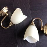 Pair of brass and opaline opaline sconces in art deco style granite