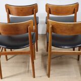Set of 4 Scandinavian teak and leatherette chairs, 1960