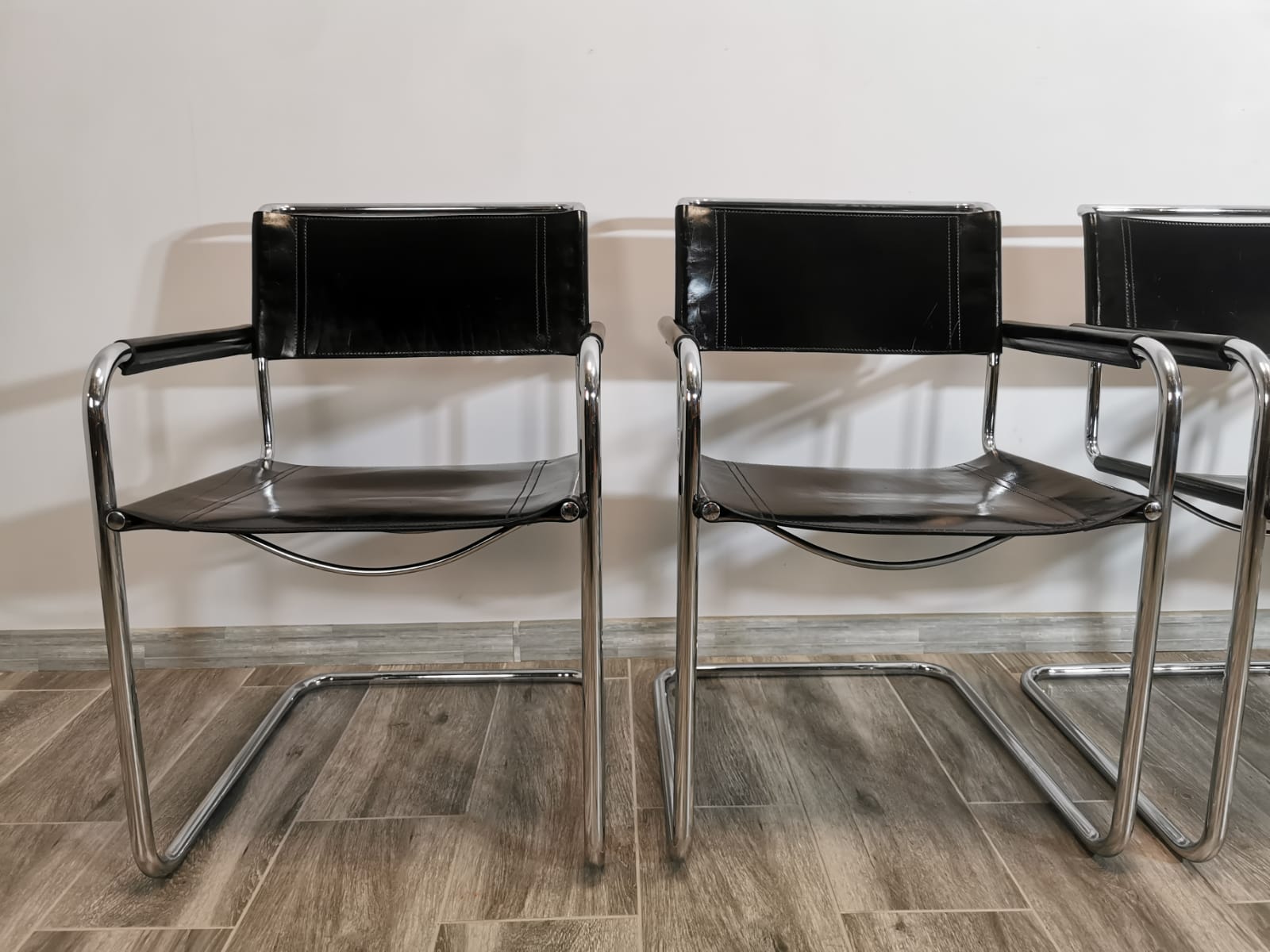 Mid-century chromed leather chairs