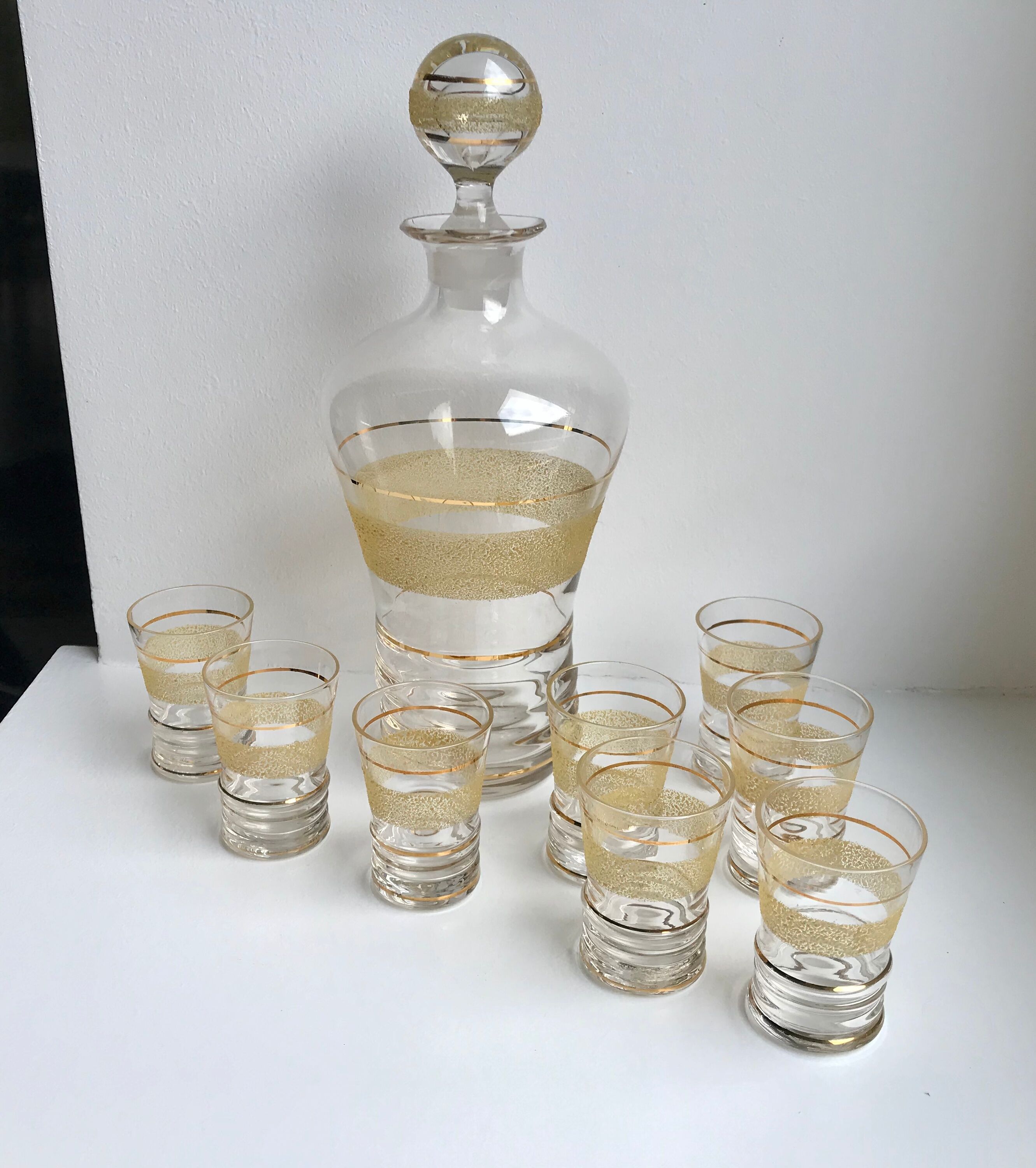 Service à liqueur granité jaune et doré années 50-60