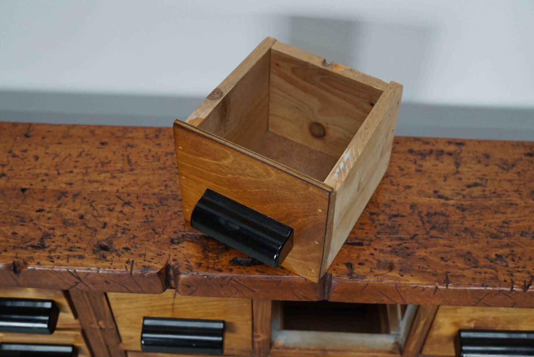 Dutch industrial apothecary cabinet in beech/pine, circa 1950s
