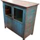 Blue and red glass sideboard with large old teak wood top
