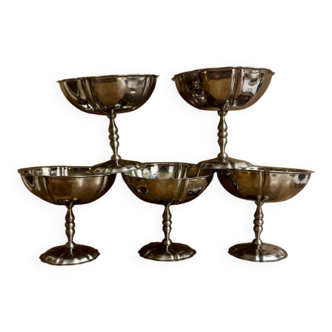 Vintage set of 5 finely engraved stainless steel bowls.