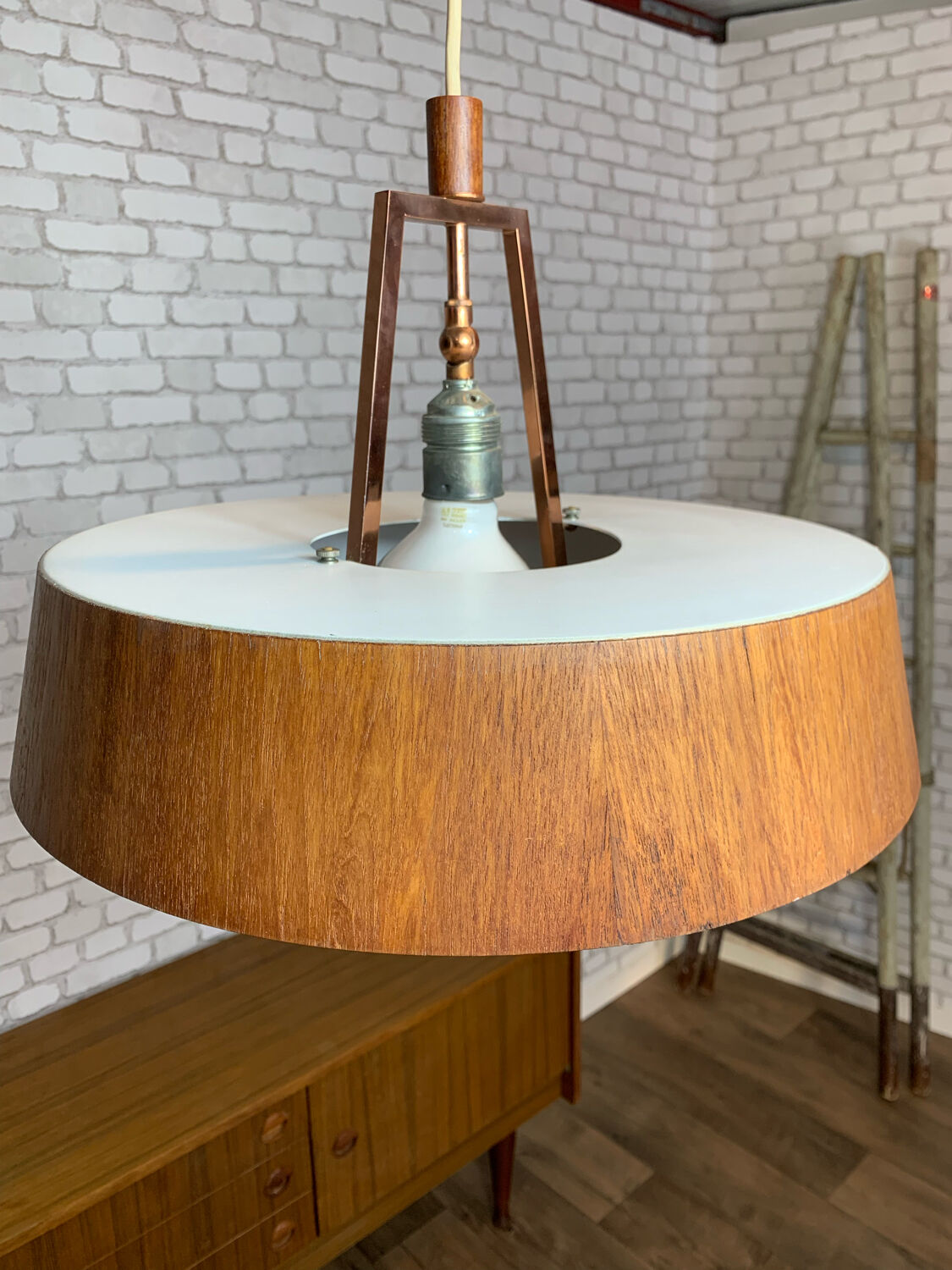Vintage teak pendant lamp 1970