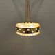 Ceiling-hanging lamp in glass with prisms and metal details