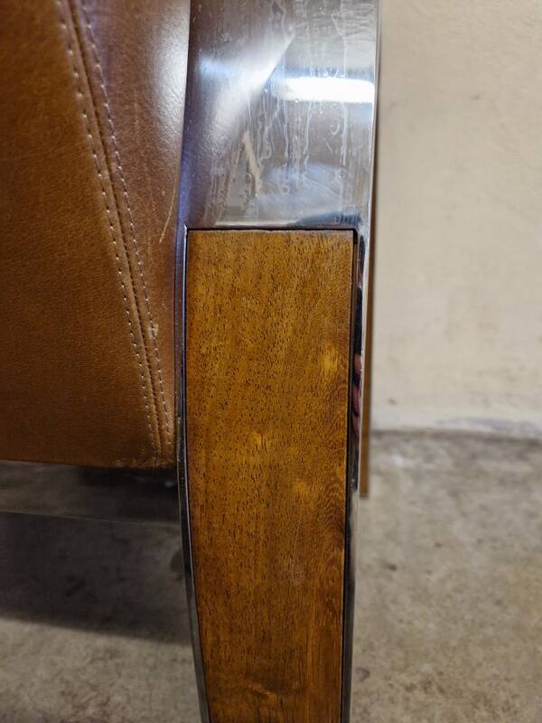 Aviator chair - In walnut veneer and chrome metal - 1970s design