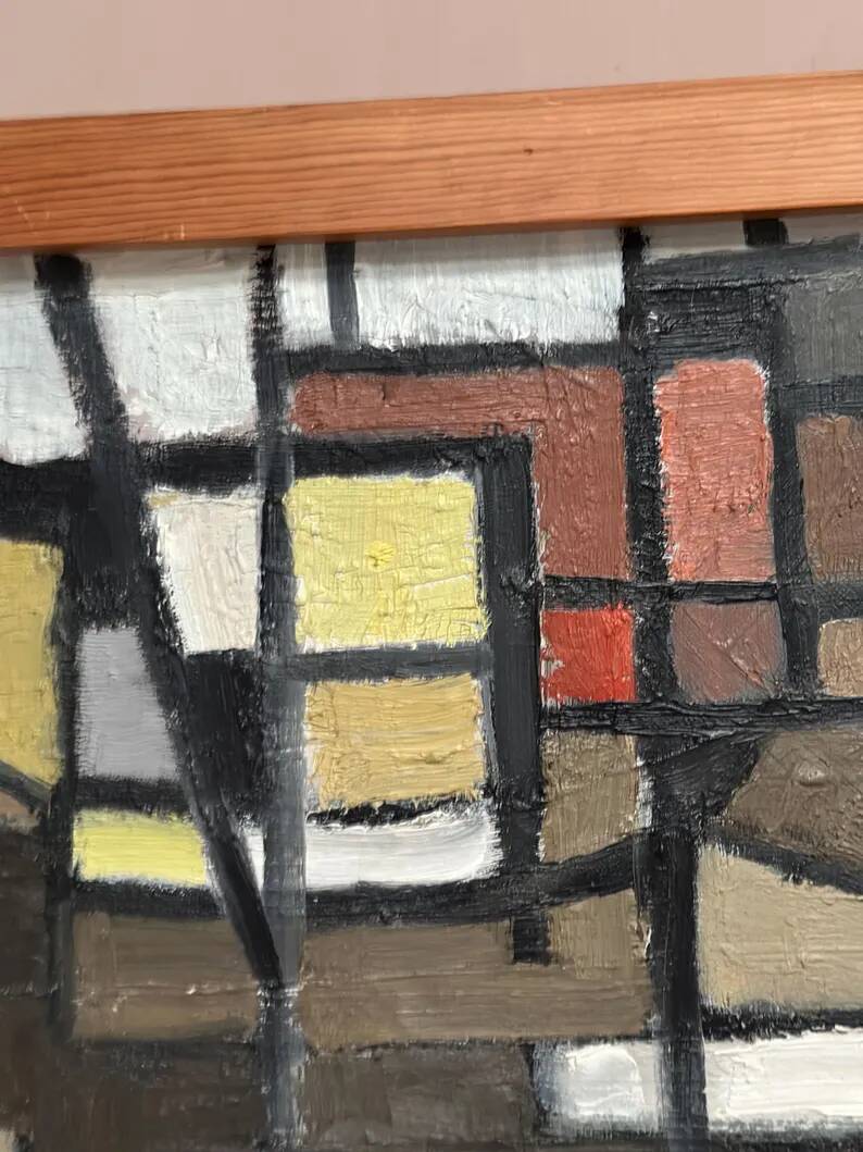 Original Swedish Oil on Canvas – “Abstract Composition” – Signed – Dated 1959 – Vintage & Framed – 77 × 35 cm