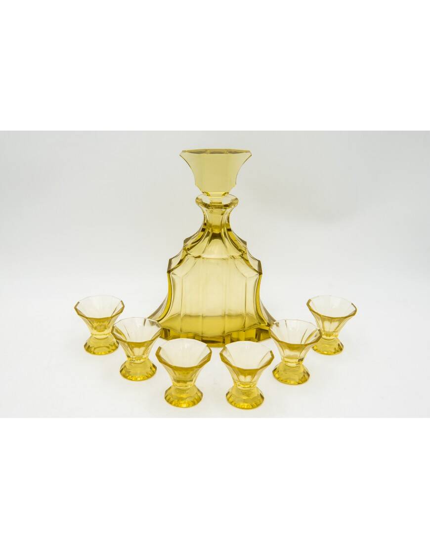 Service à liqueur carafe en cristal Art Déco, République tchèque, années 1930.