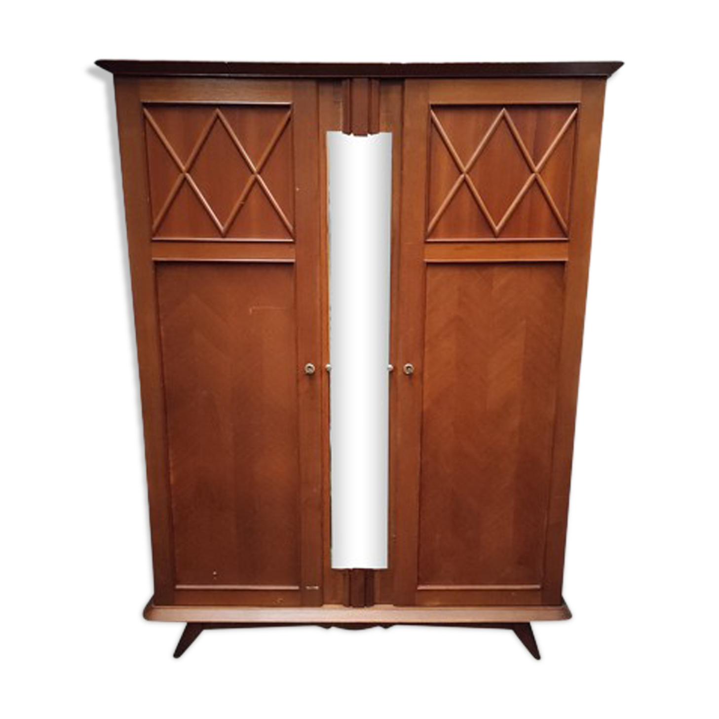 Vintage wardrobe with compass feet and central mirror Scandinavian style design