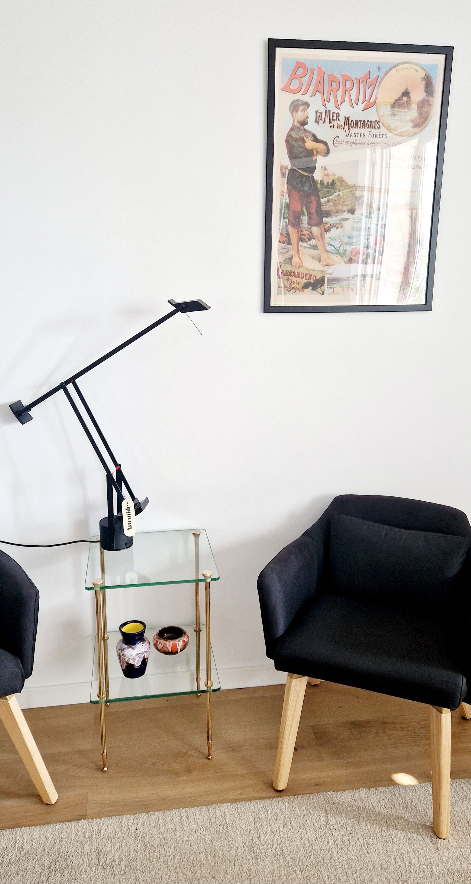Glass and brass side table 70s