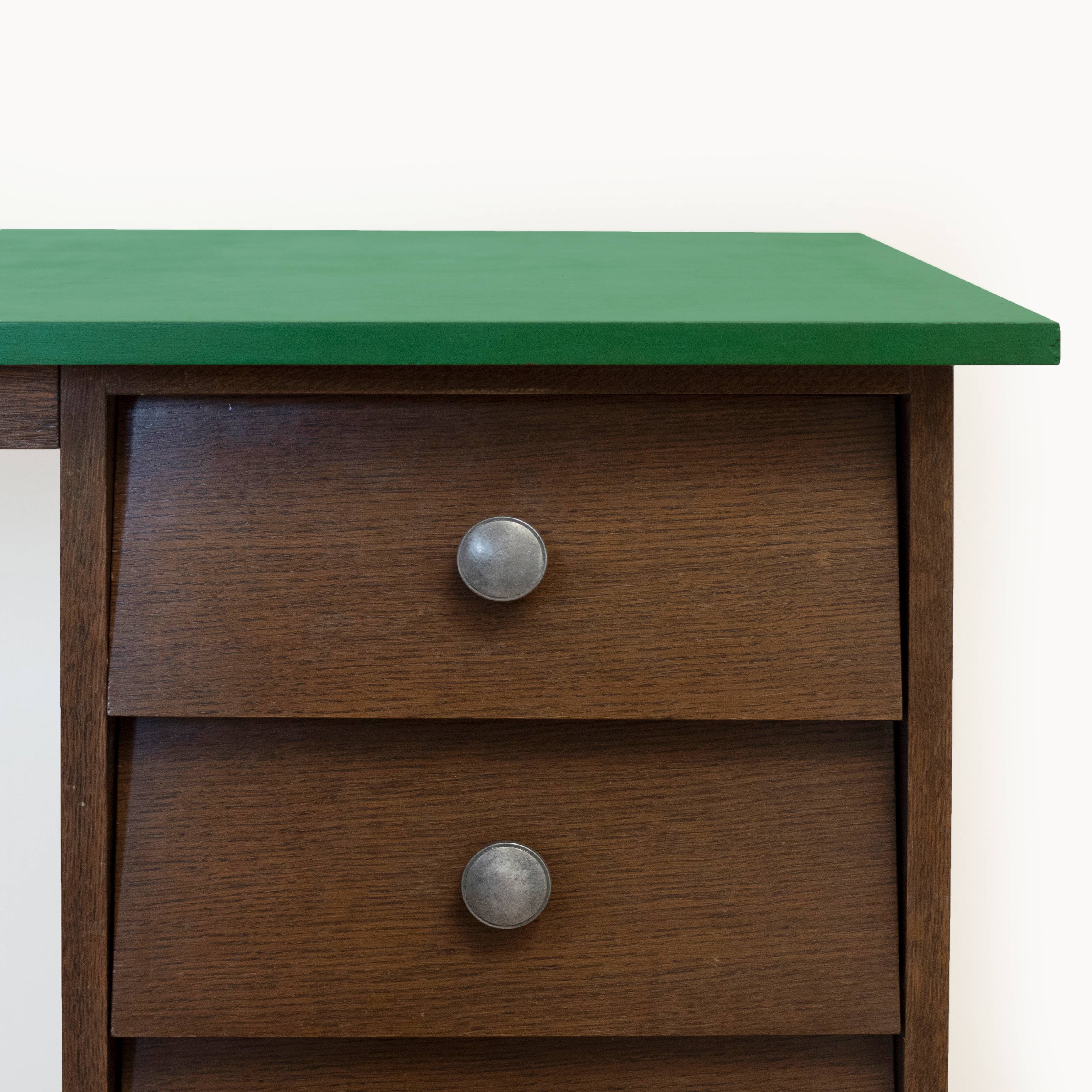 70s wooden desk with green tray