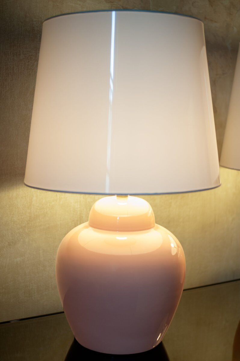 Pink ceramic lamps with methacrylate shades, 1980s, set of 2.
