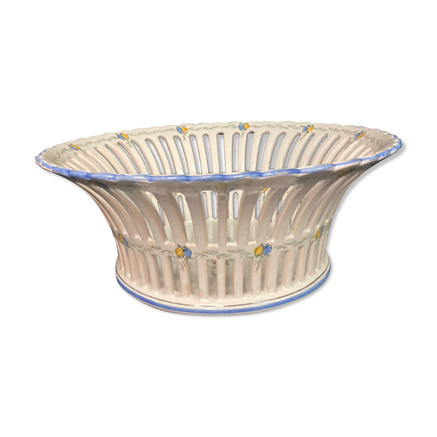Malicorne openwork basket in earthenware decorated XXth