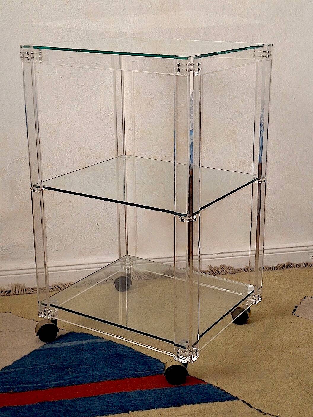 Vintage Italian plexiglass and glass serving trolley, 1980