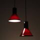 Set of 2 Holmegaard / Michael Bang 'Mini P&T' pendant lamps / handmade glass / red / black / 1970s