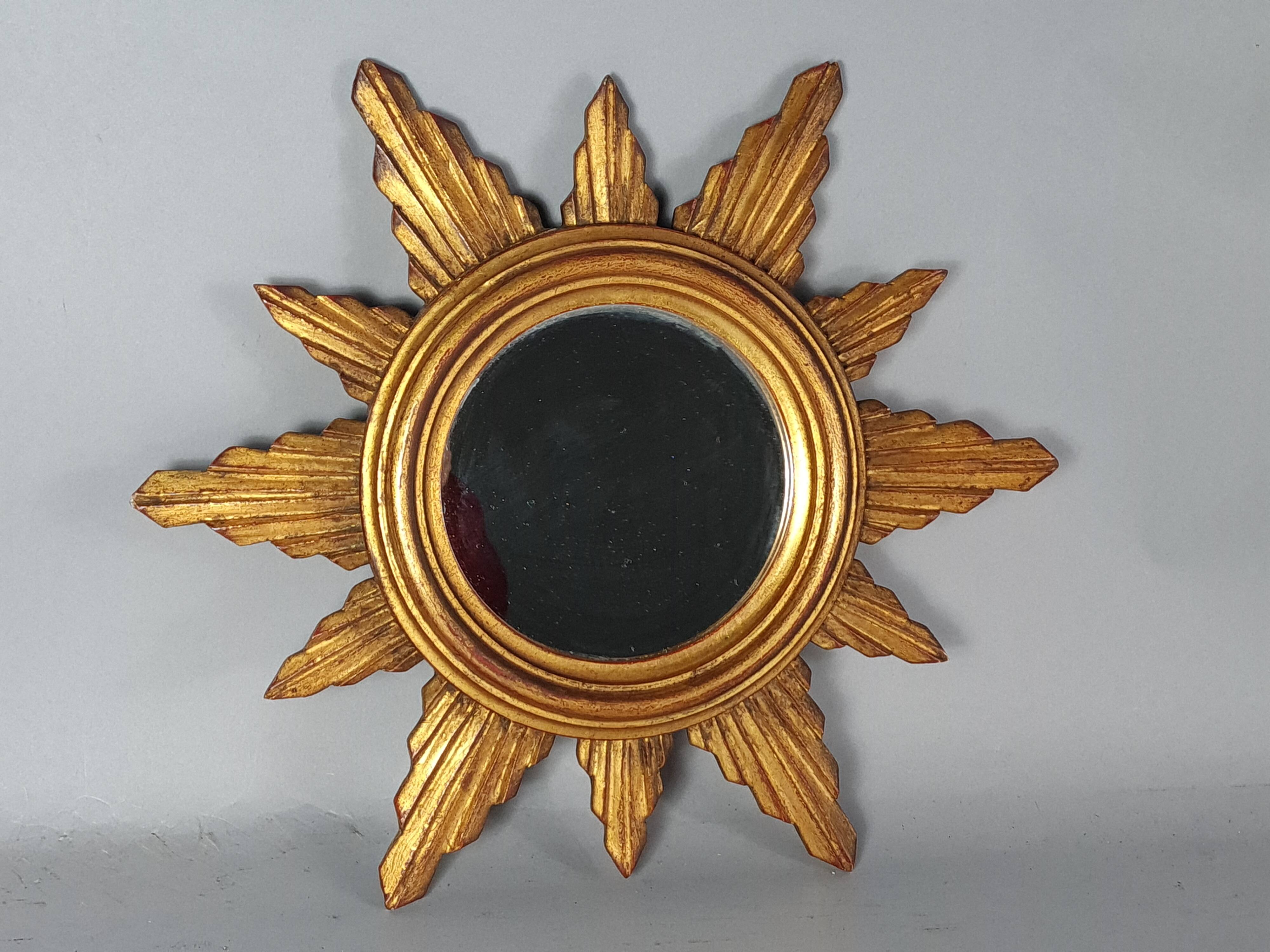 Vintage 50s gilded wood sun mirror, good condition, 40 cm C167