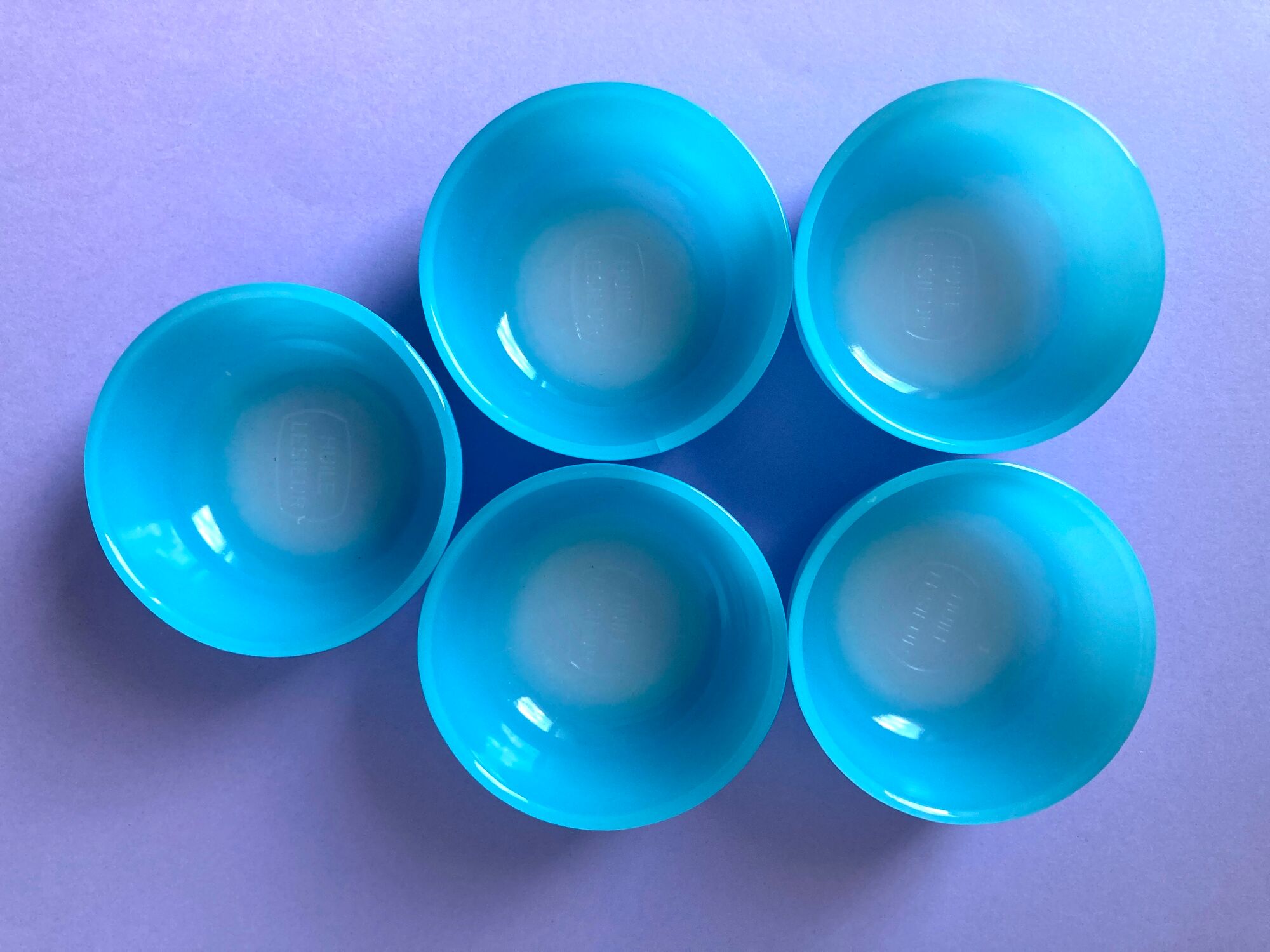 5 ramequins huile lesieur en verre bleu