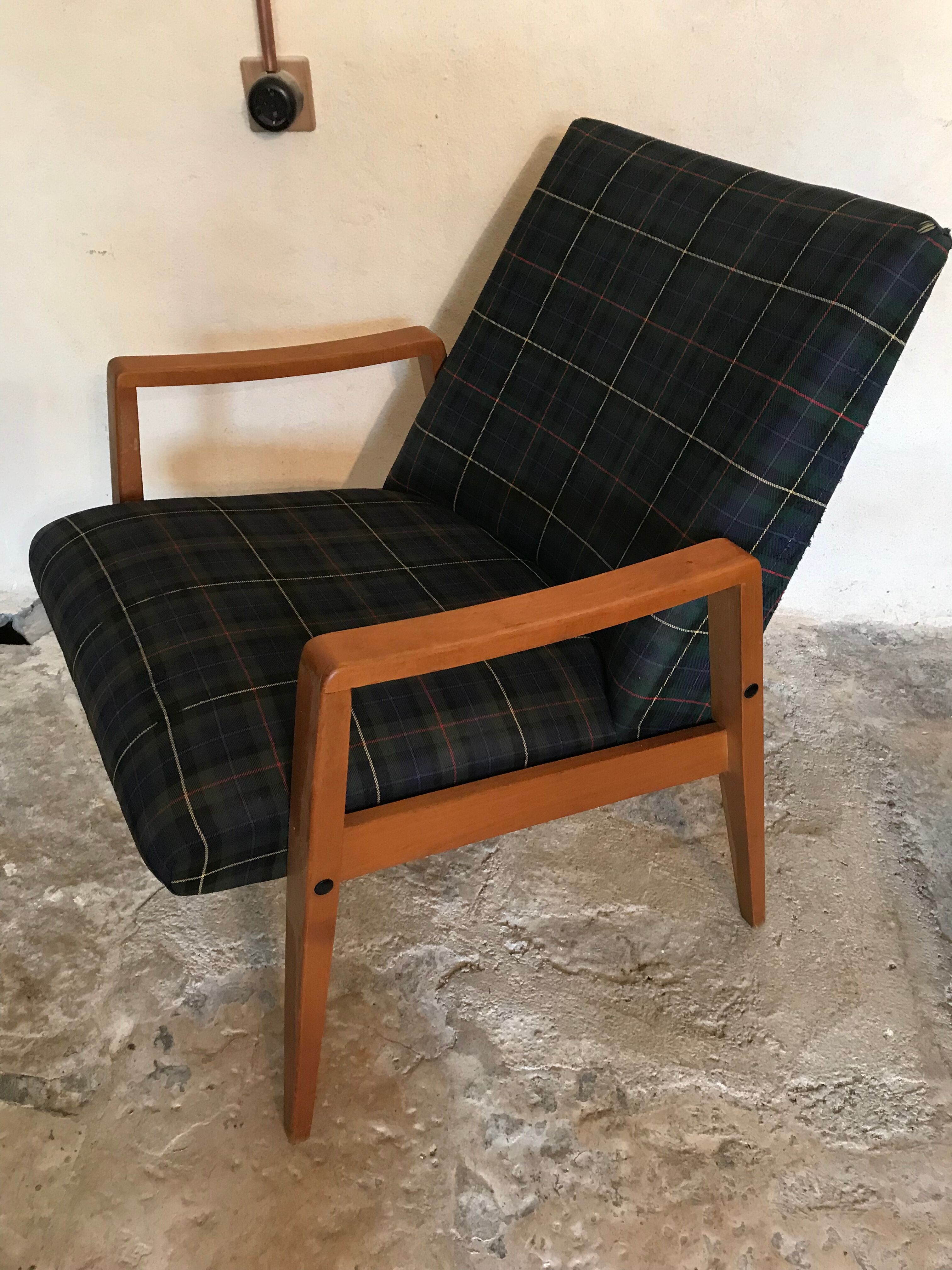 Vintage armchair 1960's Scandinavian style and Scottish fabric