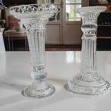 Pair of molded pressed glass candlesticks
