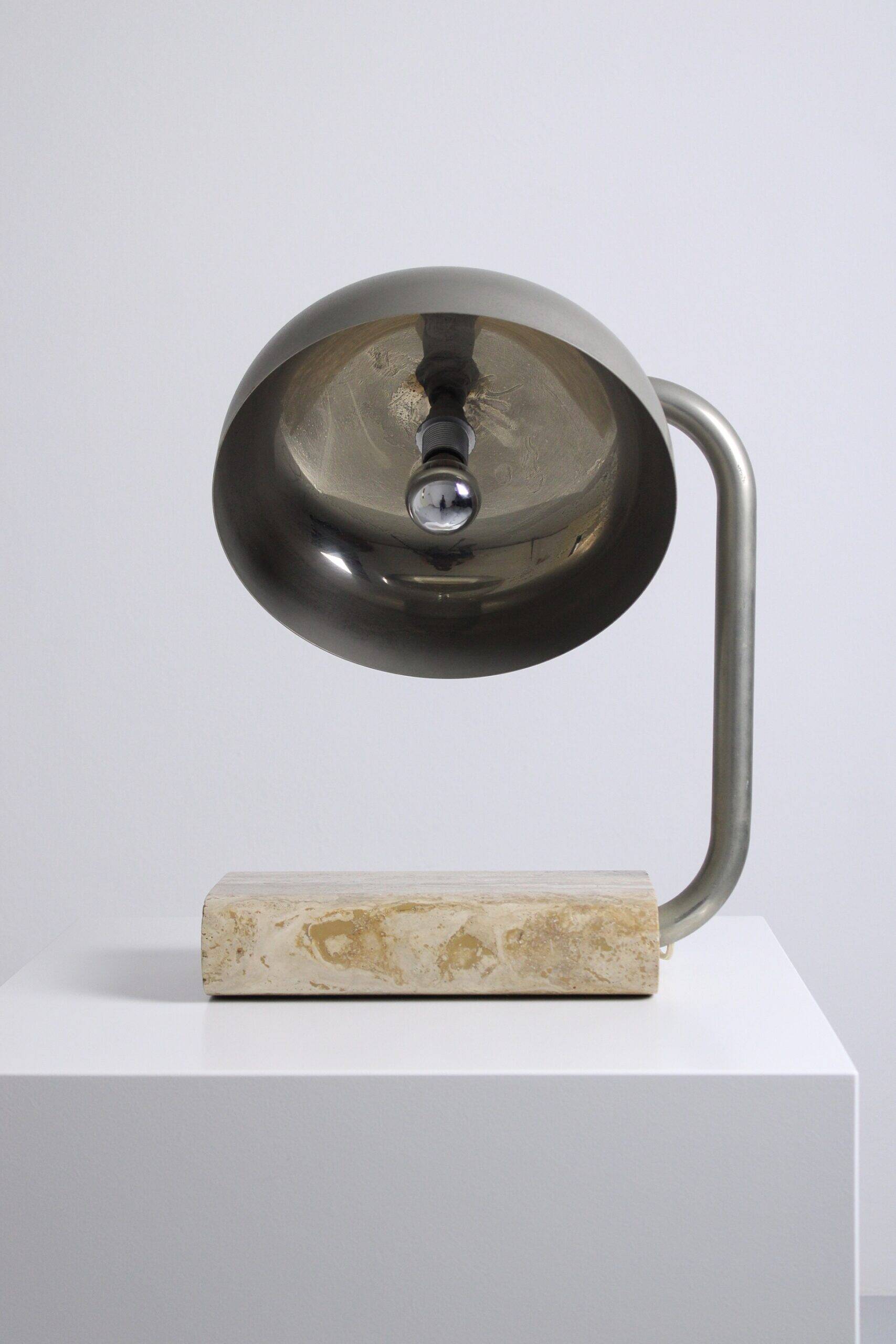 Travertine and chromed metal table lamp by Paolo Salvi, 1960s