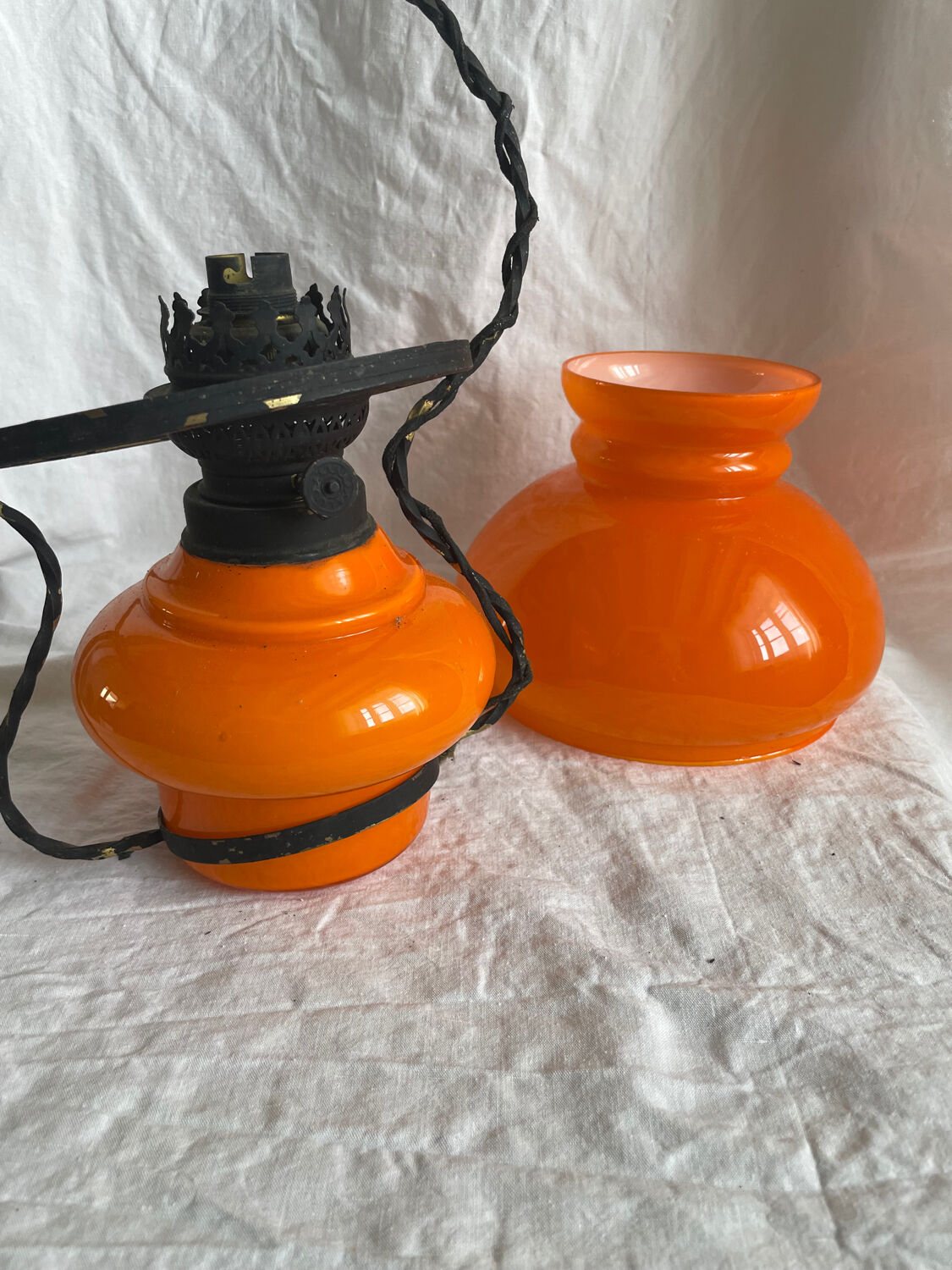 Pendant chandelier, vintage, opaline, Orange, 1970s