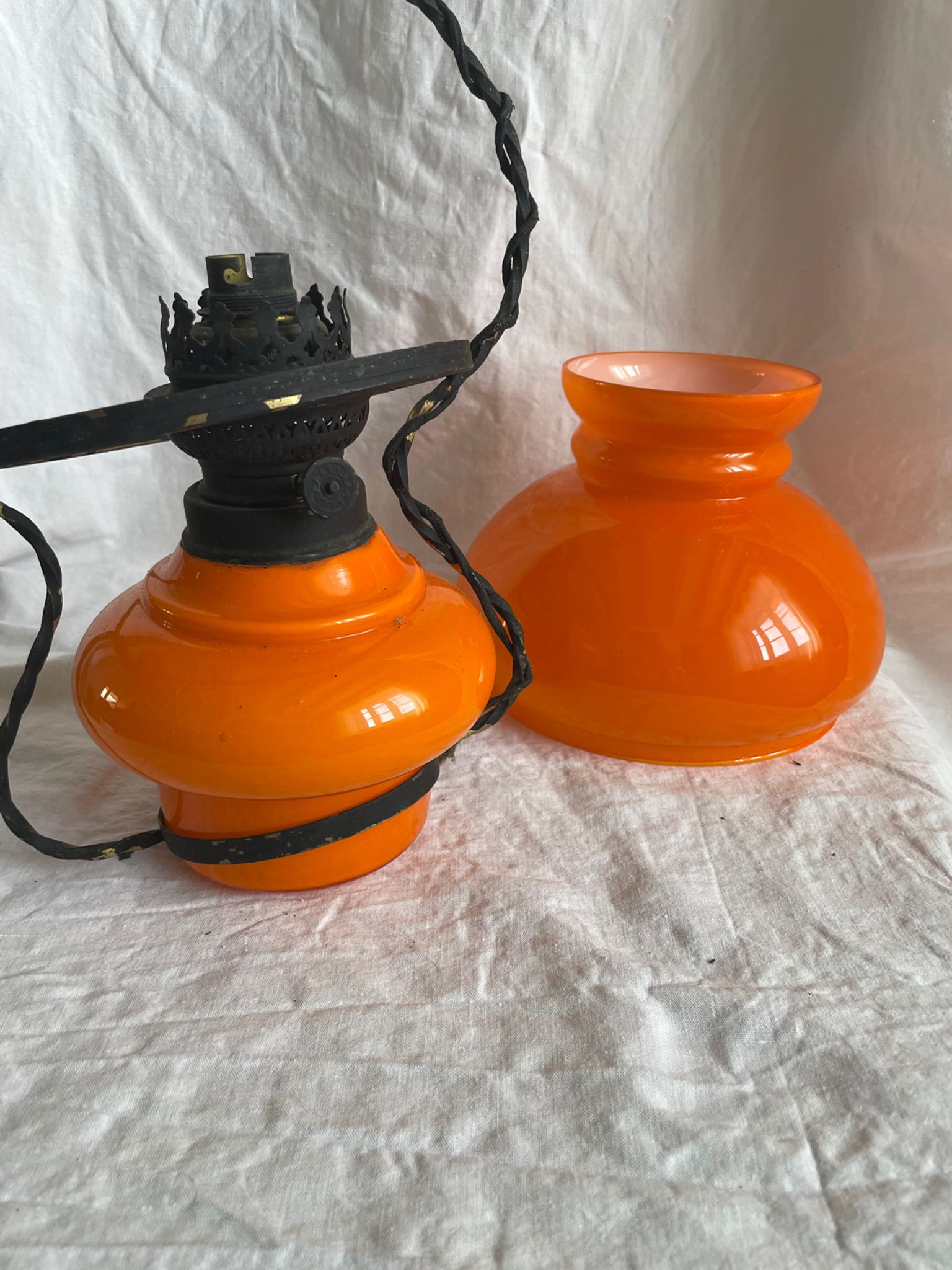 Lustre suspension, vintage, opaline, Orange Annee70