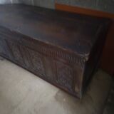 Large carved oak chest from the 17th century.
