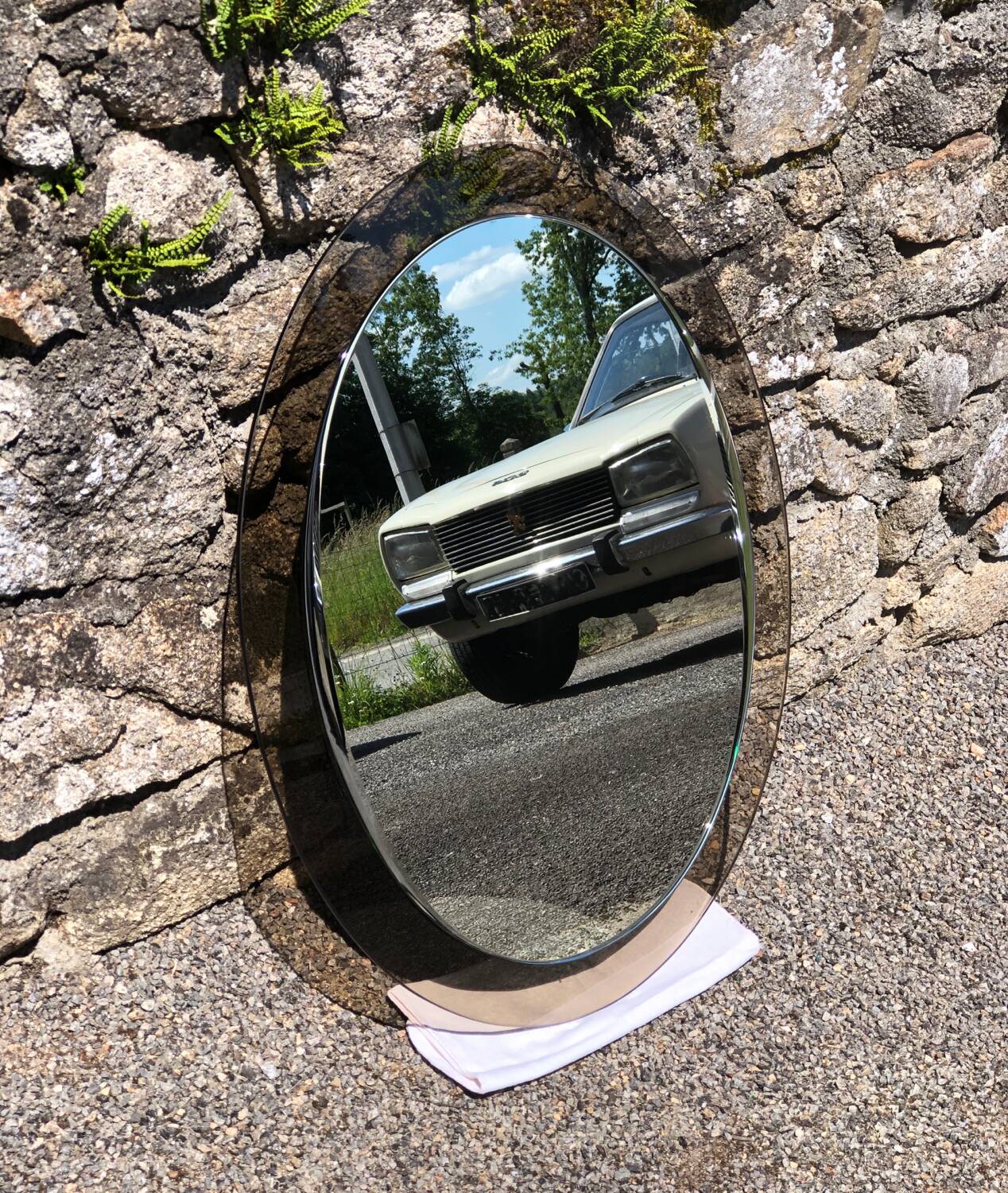 Miroir oval verre fume vintage 1970 marque lupi cristal color