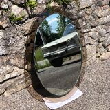 Miroir oval verre fume vintage 1970 marque lupi cristal color