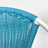 Children's armchair in white metal and turquoise blue scoubidou