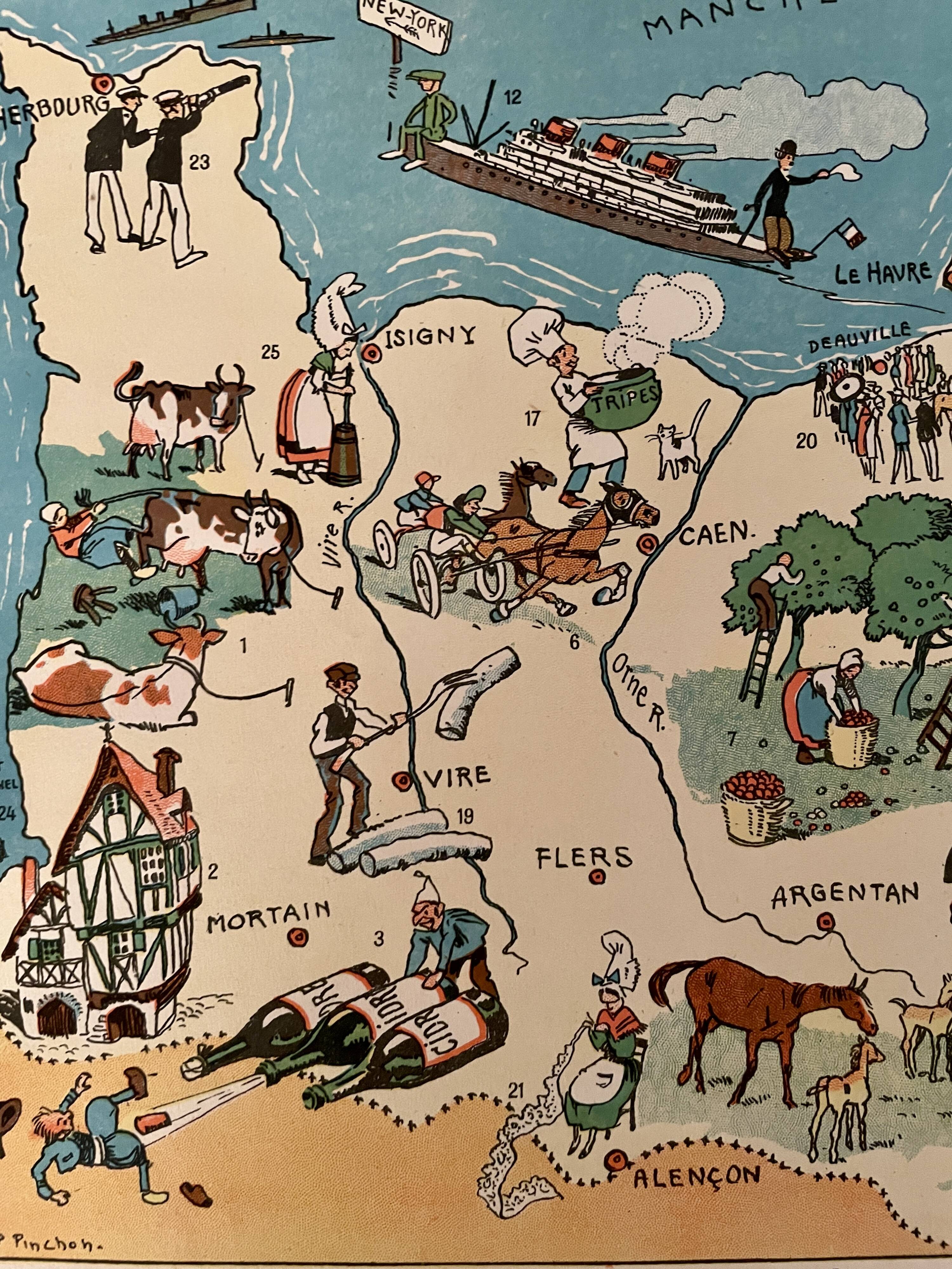 Old poster illustrated map of Normandy 1934 - JP Pinchon