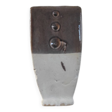 Bicolour brutalist vase in glazed and chamotte stoneware – 1970s