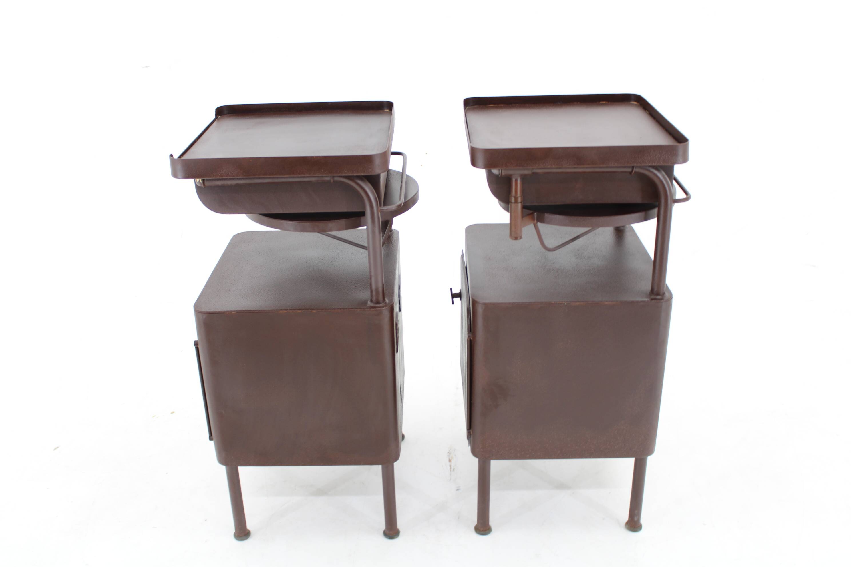 1940s Pair of Industrial Nightstands with Pull Out Table Czechoslovakia