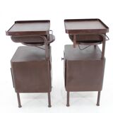 1940s Pair of Industrial Nightstands with Pull Out Table Czechoslovakia