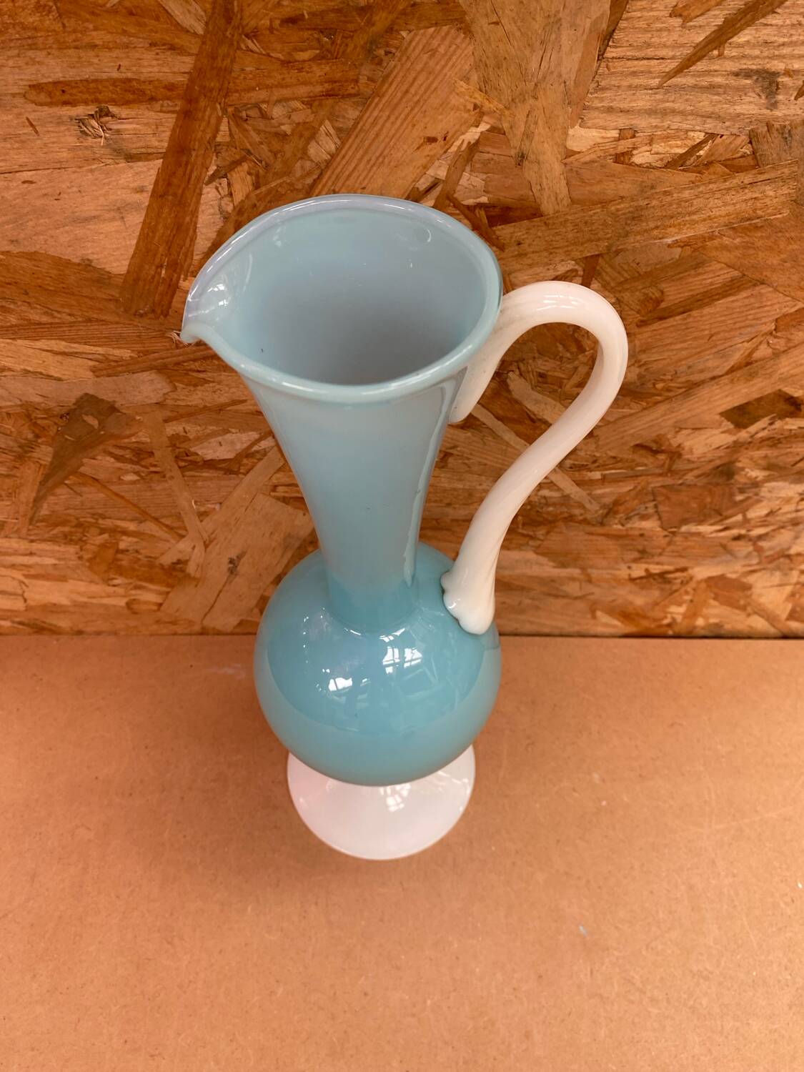 Antique blue & white opaline pitcher ewer vintage