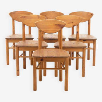 Suite de 6 chaises à repas vintage en pin