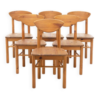 Set of 6 vintage pine dining chairs