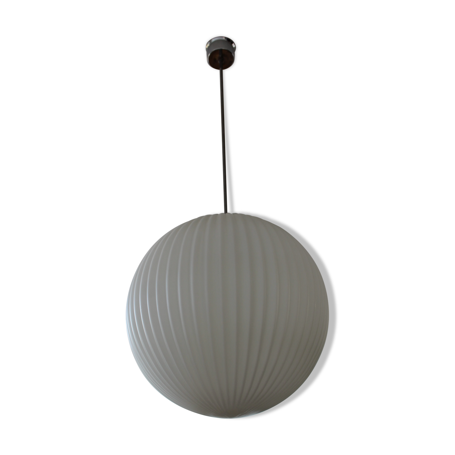Large globe opaline suspension pleated circa 1950
