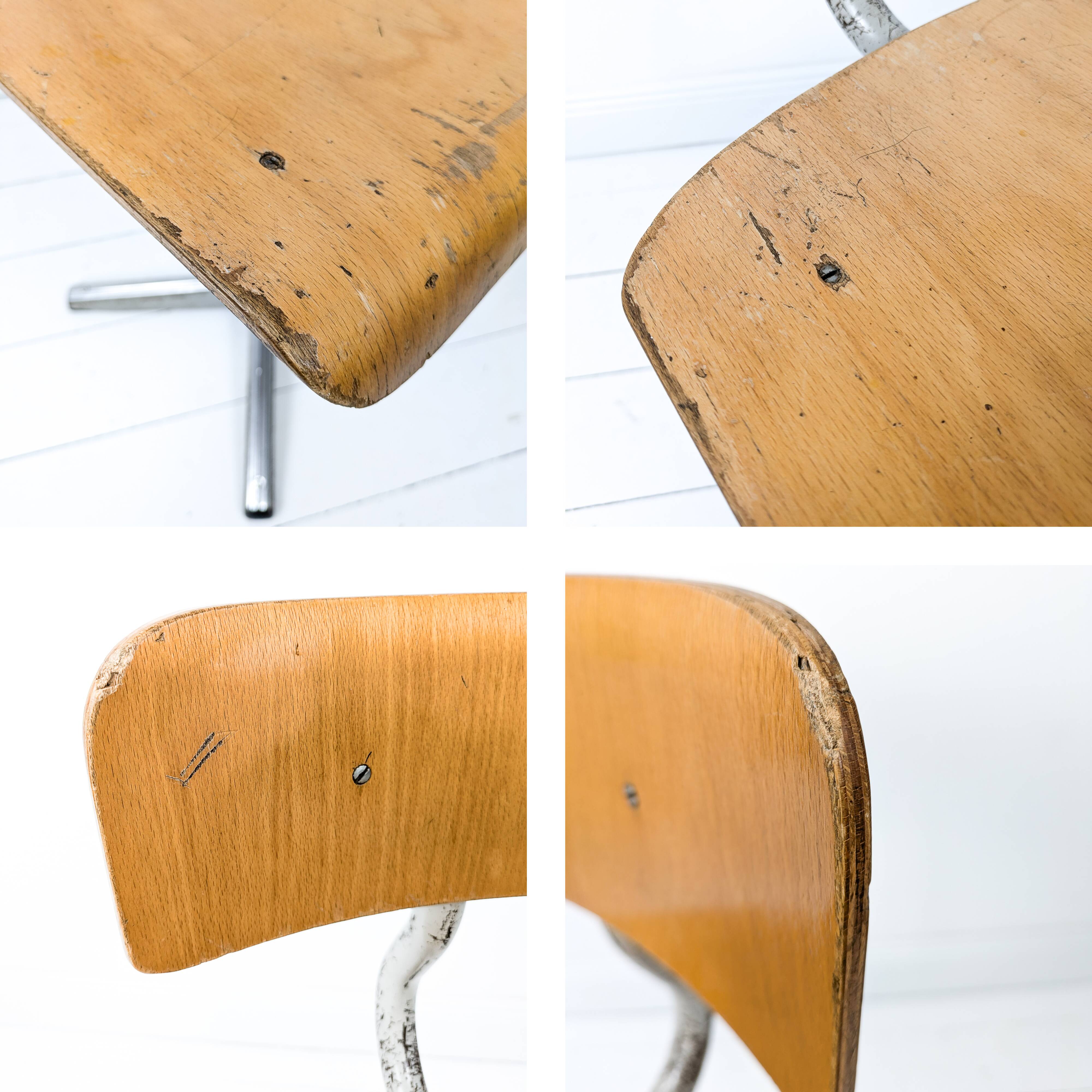 Mid Century Chaise d'école Chaise d'enfant Bois Métal Vintage Rétro Chambre d'enfant Pied Skandi Sca