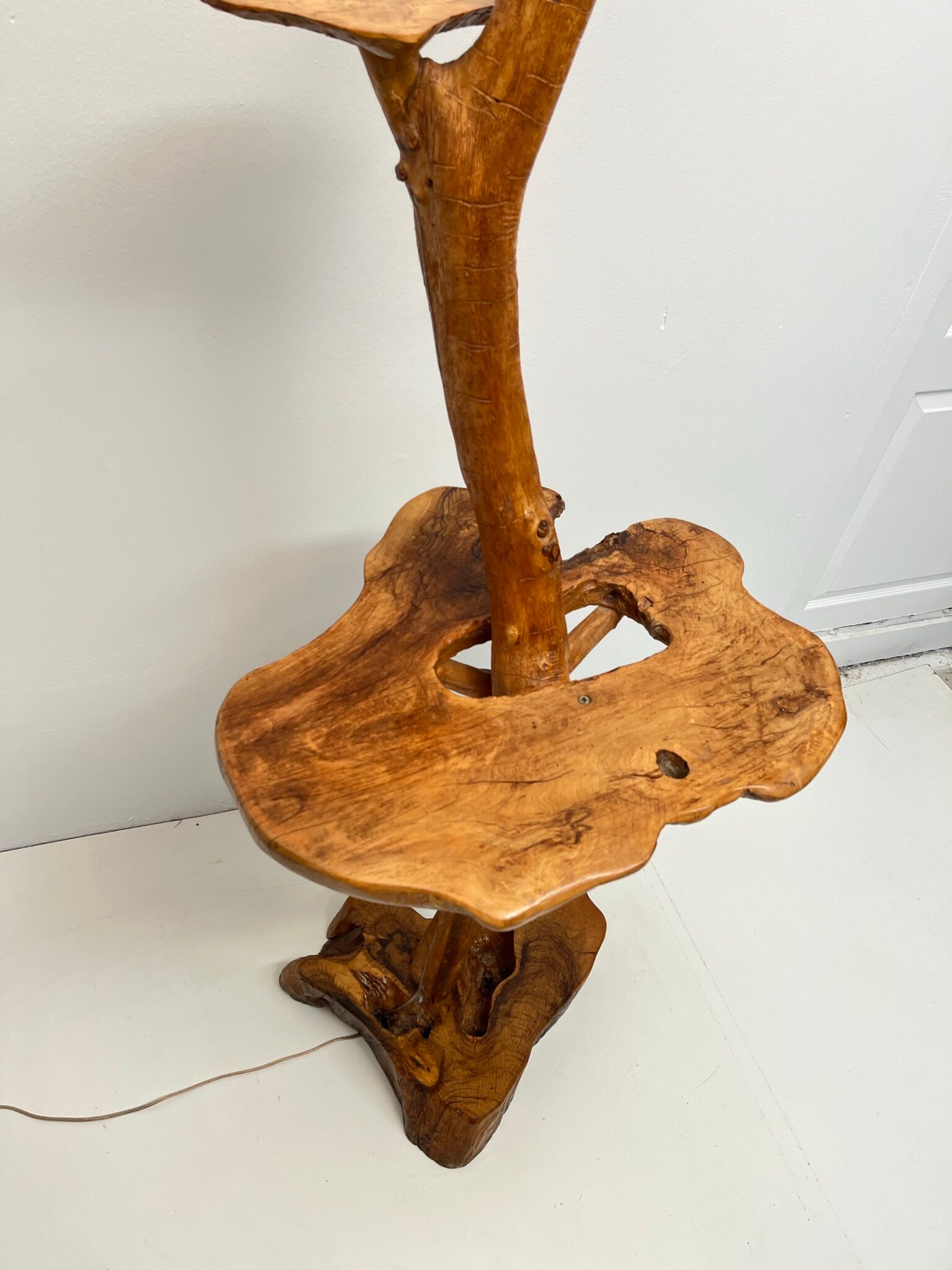 Vintage brutalist style wooden floor lamp