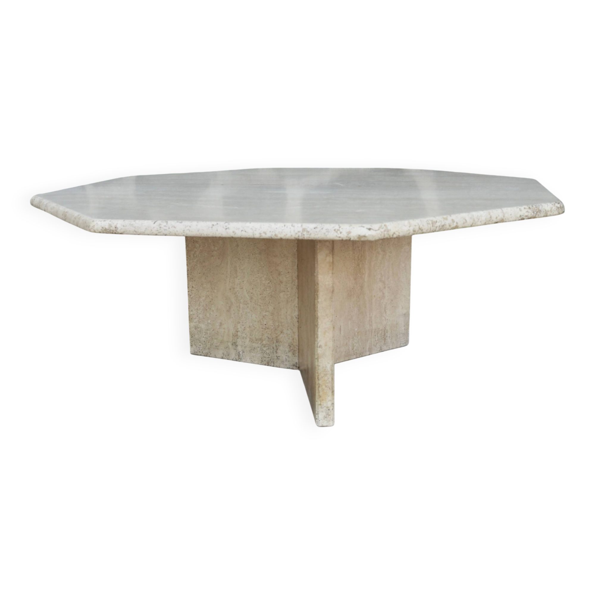 Octagonal coffee table in travertine