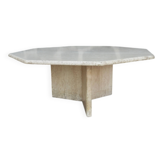 Octagonal coffee table in travertine