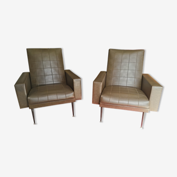 Pair of armchairs cognac 50s