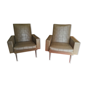 Paire de fauteuils skaï - cognac
