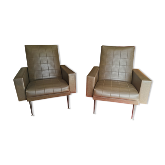 Pair of armchairs cognac 50s