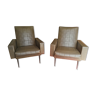 Paire de fauteuils skaï cognac des années 50